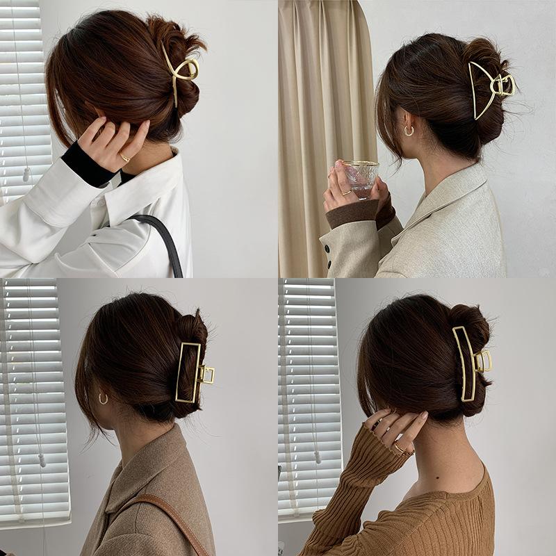 Women Fashion Gold Hollow Geometric Hair Claw Retro Hair Clips Barrette Hair Crab Hair Clips Headband Hairpin Hair Accessories