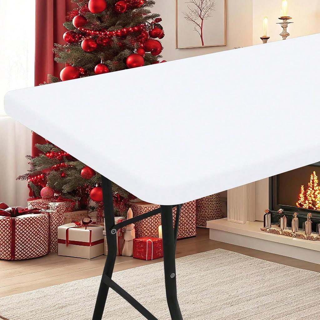 Christmas Decorative Tablecloth, Elastic Fit Tablecloth For 6ft Rectangular Tables, Stretchable And Washable Patio Tablecloth, Suitable For Outdoor