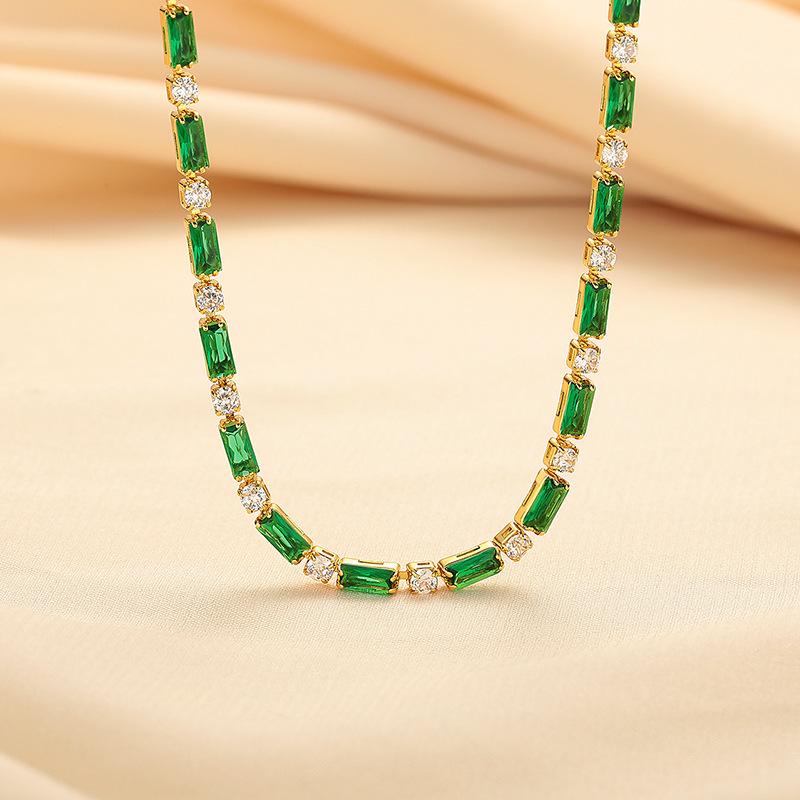 Green Square Necklace, Retro and Sweet