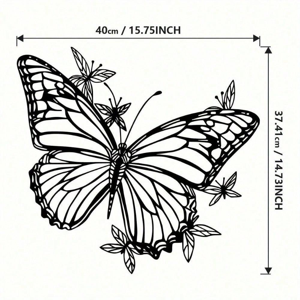 1 PC Big Black Iron Butterfly With Several Little Butterflies Minimalist Metal Wall Art - Modern Home Decor For Bedroom, Living Room, Or Bathroom.