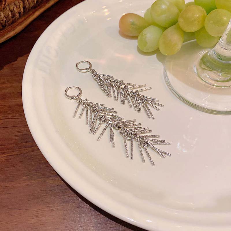 Fashion Shiny Long Tassel Chain Drop Earrings for Women Luxury Silver Color Metal Irregular Earrings Wedding Jewelry Accessories