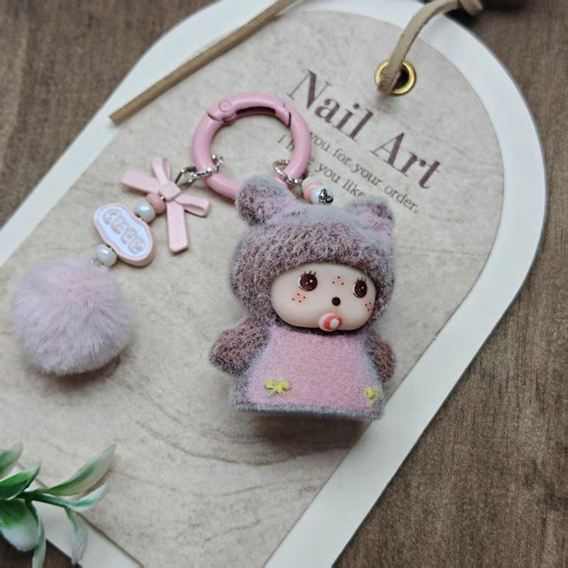 Plush Monchhichi Keychains Cartoon 3D Monchhichi Ingenious Bag Pendent Decorations Cute Keyrings Phone Chain Gifts For Girl