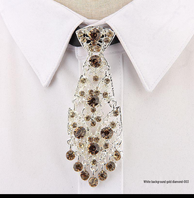 Trendy Unisex Rhinestone-Inlaid Korean Style Metal Tie for Cocktail Party or Wedding Host
