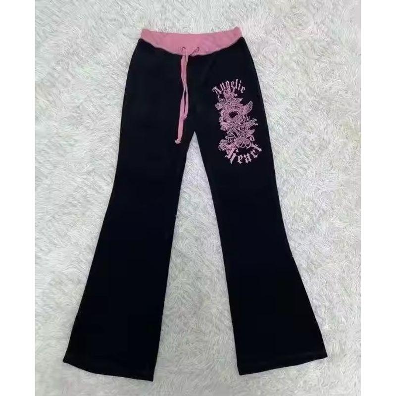 Pants Export Fashion New Arrival Letters Print Casual Pure Color Pants American Fashion Elastic Waist Basic Pants