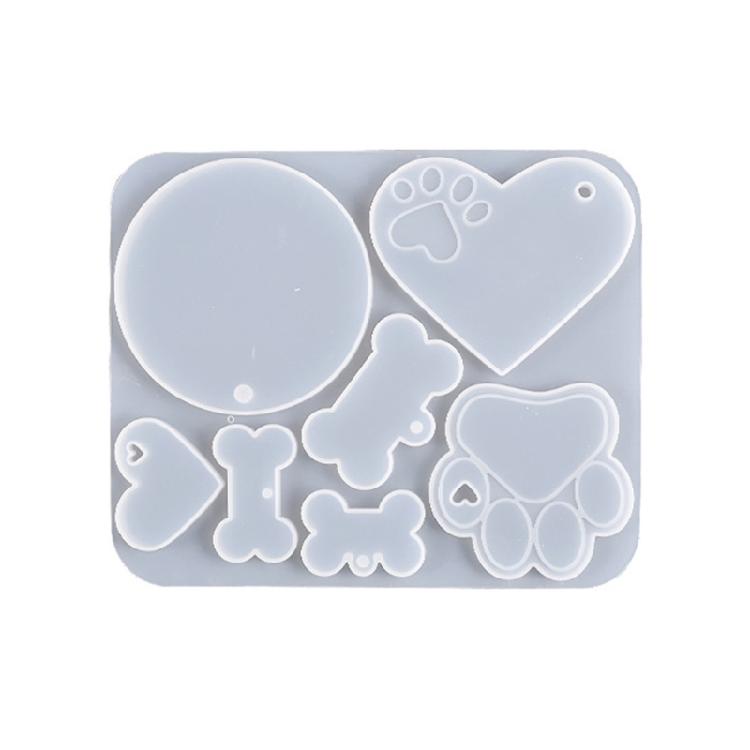 Silicone Keychain Mold Heart Paw Bone Shaped Mold Dog Label Pendant Casting Mold Epoxy Resin Mold with Hole