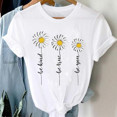 Women Tshirt O-neck Fashion Clothes T Tee Flower Floral Spring Summer  Top Print Short Sleeve  Female Clothing Graphic T-shirt