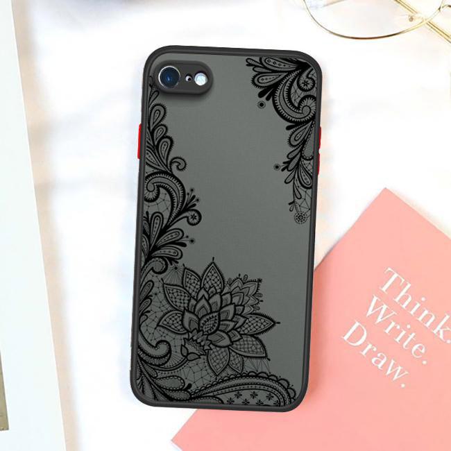Lace flower pattern Frosted Transparent Hard Back Phone Casing Soft Silicone Edge Full Cover Case for iPhone 16 17 Samsung A16 A53 Redmi 10C 12 Note13