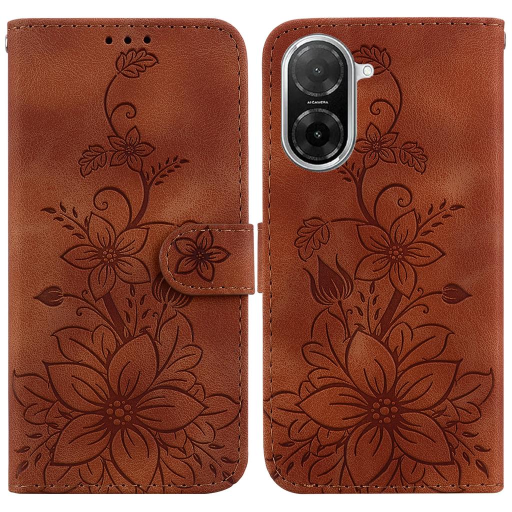 For Xiaomi Redmi A5 4G (171.7mm)/Poco C71 4G Stand Case Lily Flower Imprint Leather Phone Cover with Wrist Strap