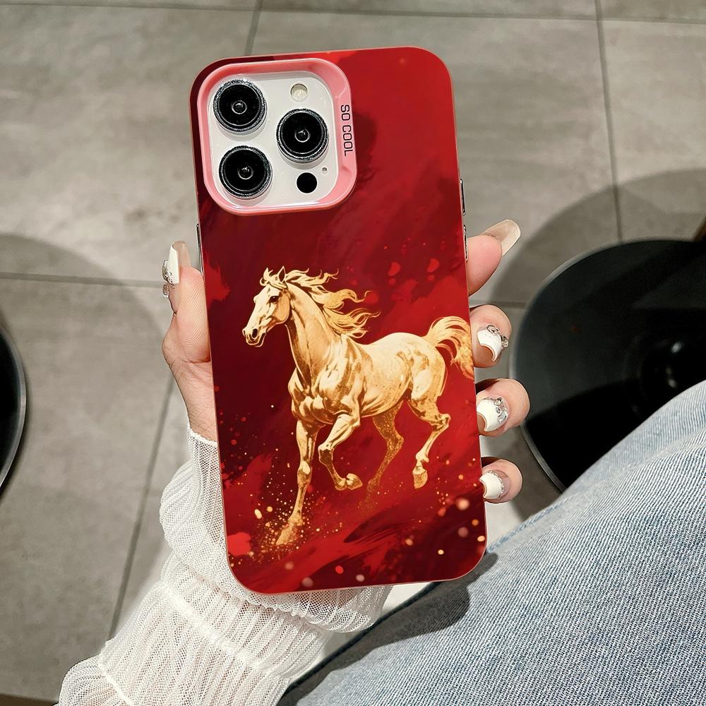 Golden Horse Year Mobile Phone Case for iPhone 17 16 15 14 13 12 11 X XR XS 8 7 Air Pro Max Plus Translucent Pink Colorful Cover