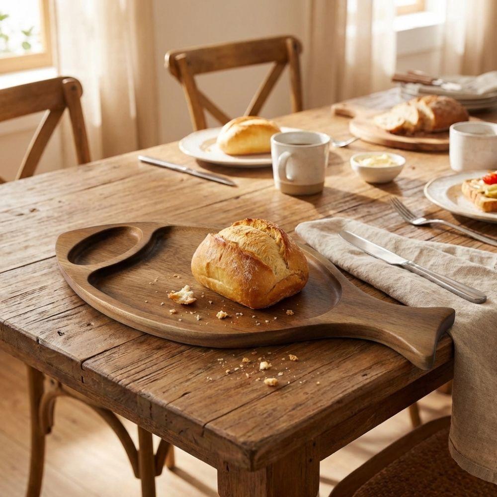 Natural Wooden Fish Dish Handmade Solid Wood Tray Tableware Bread Tray  Holiday Party