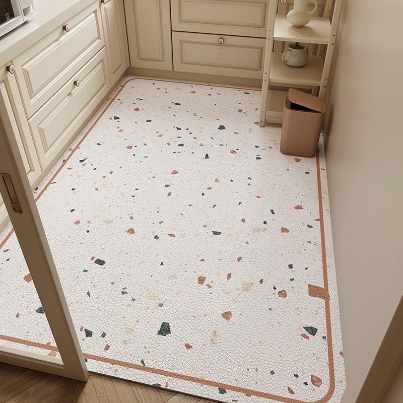 Kitchen Carpet Waterproof Oilproof Non-slip Floor Mat Imitation Tile Texture PVC Leather Rugs Household Large Size Foot Mats