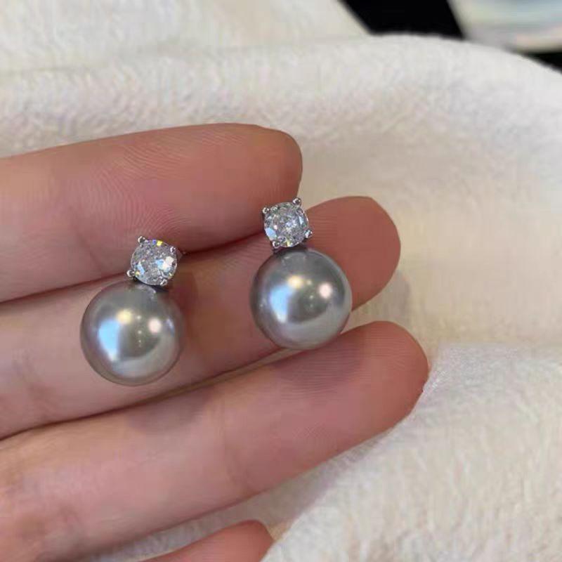 Personalized flash diamond pearl stud earrings, simple light luxury temperament versatile pearl earrings women's earrings