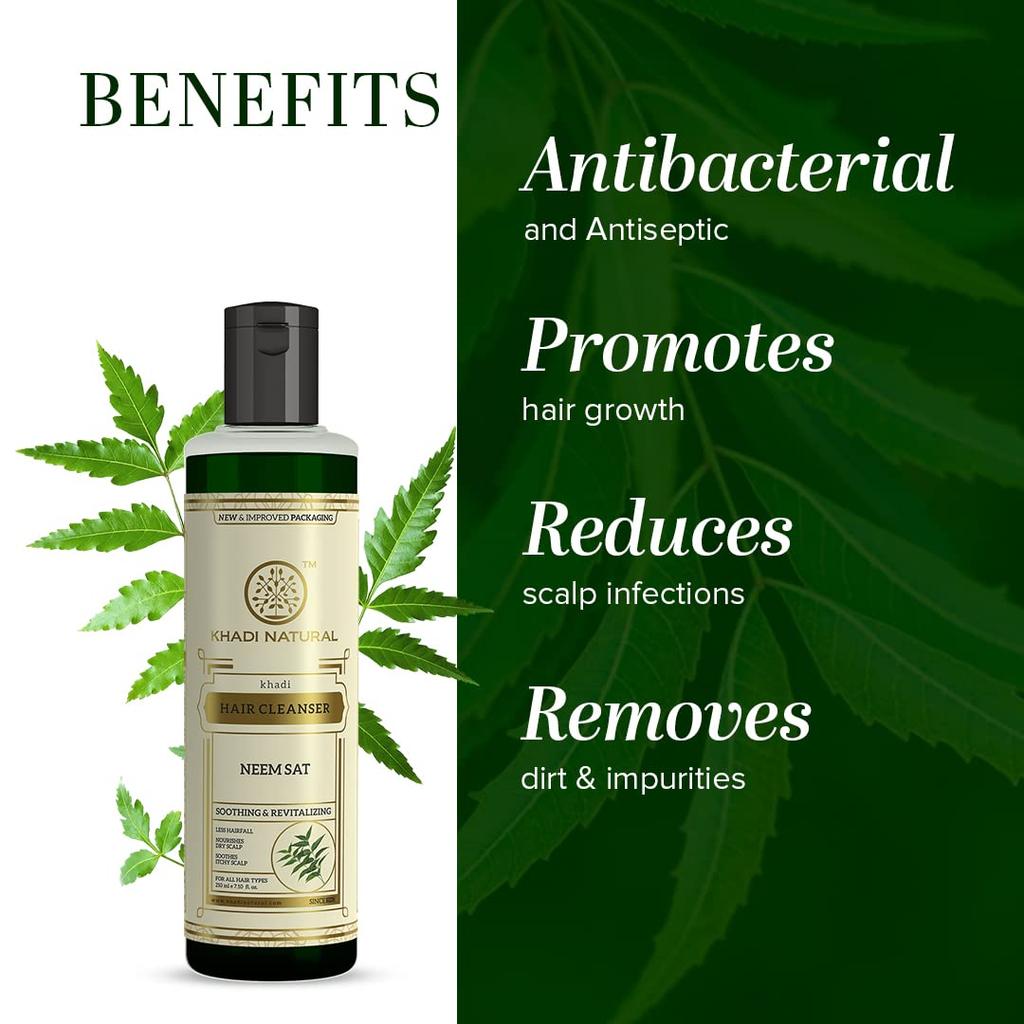 Khadi Natural Neem Sat Shampoo 210ml Pack of 1 for Thick, Strong, Nourished Hair, Sulphate & Paraben Free