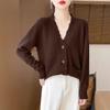 Women's 100% Wool V-neck Tassel Edge Cardigan Sweater - Soft, Loose Knit for Spring and Autumn