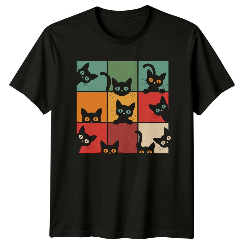 Funny Peeking Cat Grid TShirt Kitten Retro Cat Gift For Him And Her