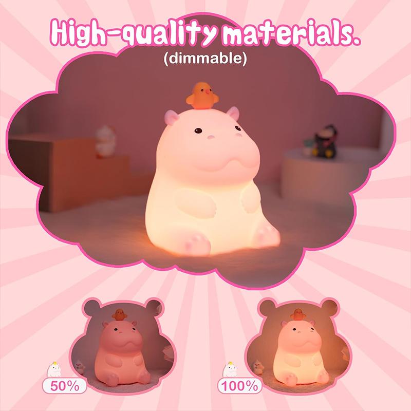 1Pc Hippo Night Light, Cute Hippopotamus Lamp for Kids, Soft Silicone Nursery Nightlight LED Touch Lamps, Kids Bedroom Decor