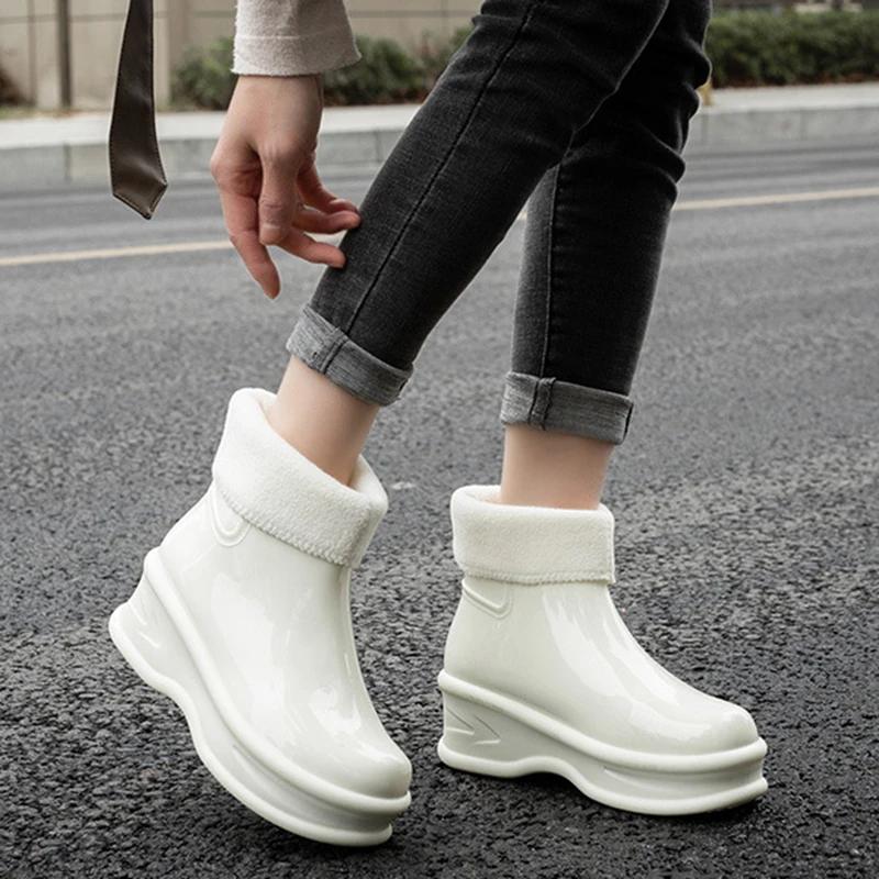 Fashion Women's Height-increasing Rain Boots Fashionable Outer Overshoes Women Thick-soled Non-slip Soft-soled Wear-resistant Rain Boots