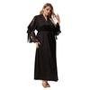 Yaoting Satin Chiffon Spitzenbesatz Übergröße Damen Morgenmantel - Langarm Frühling/Herbst Pyjama, CP3815