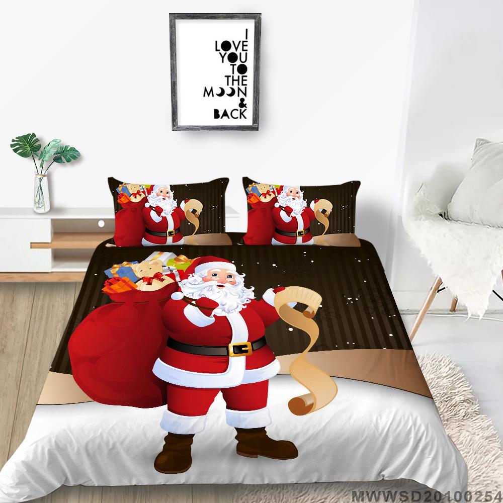 Christmas Bedding Santa Claus Quilt Cover Pillow Cover Bedding Set Duvet Cover Full Size Single/Double Bed Home Decoration