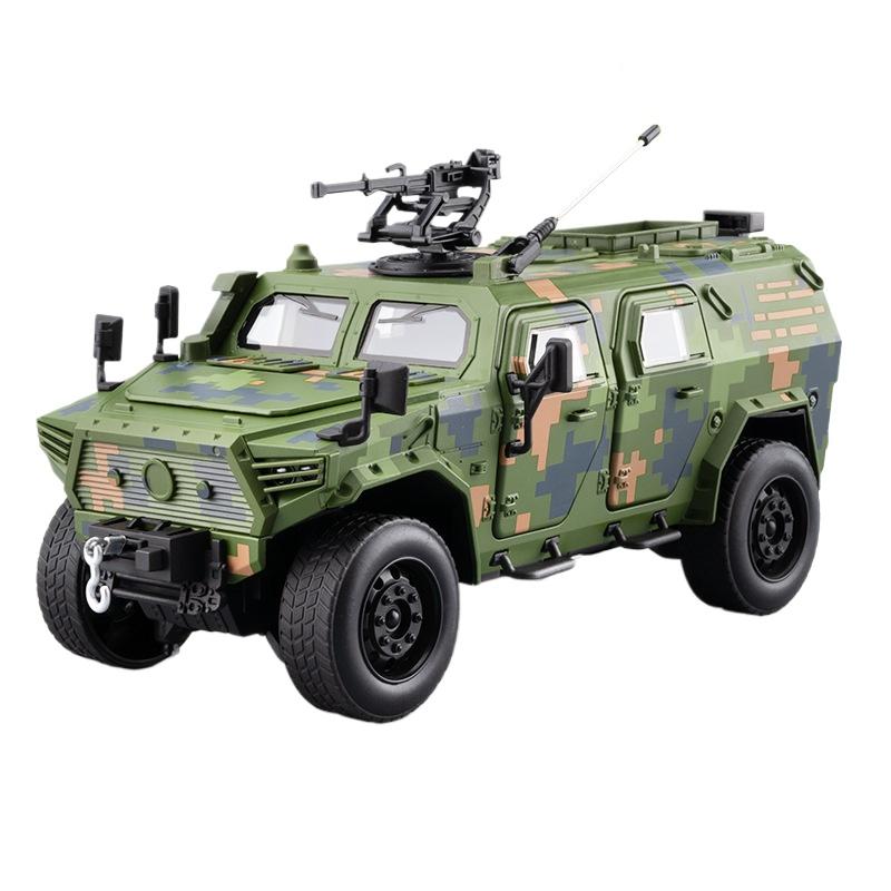 1/18 DONGFENG Warrior Military Alloy Armored Car Model Diecasts Metal Tank Explosion Proof Car Off-road Vehicles Model Sound Light Kids Toys Gift