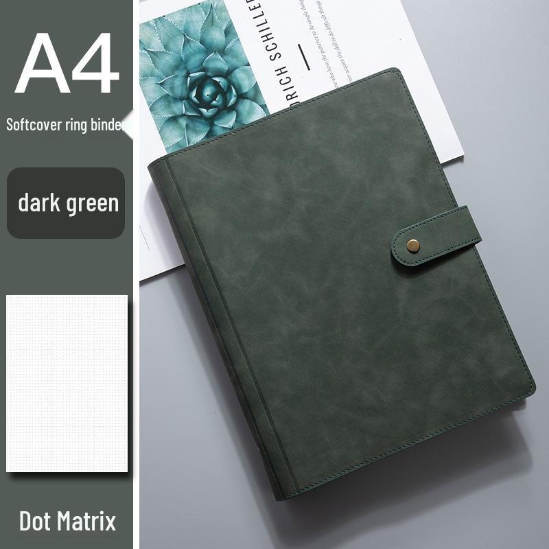 A4 Retro Leder Notizbuch mit Magnetverschluss - Unifarbe, Herausnehmbares kariertes Notizbuch