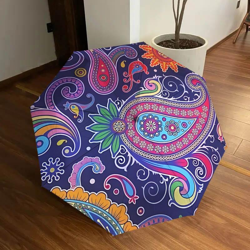 

1pc Paisley-patterned Automatic Umbrella Durable Iron Frame & Plastic Handle, Gift for Men & Women, Sturdy Construction yy250905144