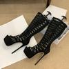 Sexy Thick Bottom Peep Toe 16CM Thin Heels Party Stripper Pole Dance Boots Hollow Out Knee High Shoes Women Platform Boot