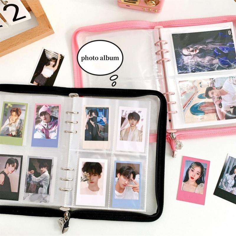 Sparkly Ins Style A5 6 Rings Binder Zipper Pvc Organizer For 3/5Inch Po Cards Binder Pocards Jewelry And Polaroids Collects