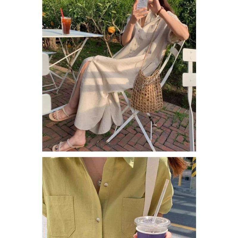 Shirtdress Women's Summer Simple Long Short Sleeve Dress Over The Knee