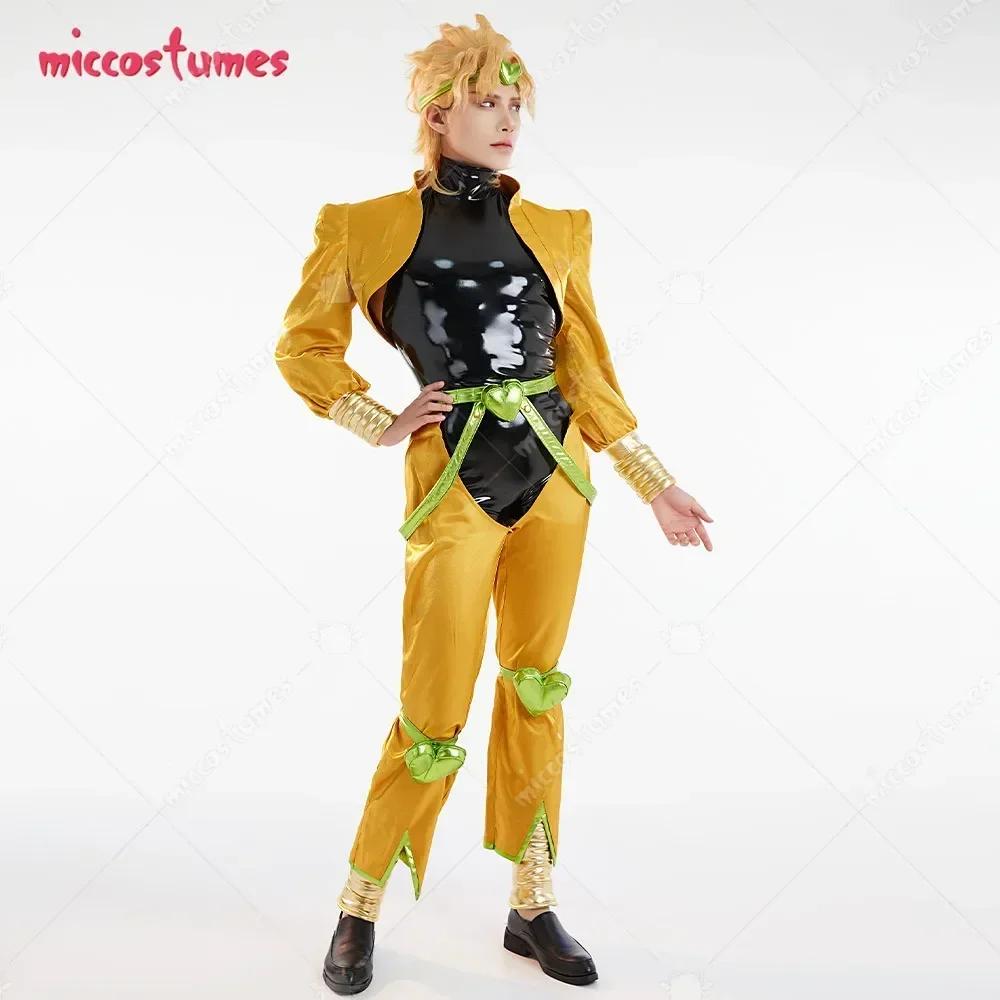 Miccostumes Unisex Komplettset Gelb und Schwarz Cosplay Kostüm mit Kopfschmuck und Armschienen für Halloween Cosplay Kostüm