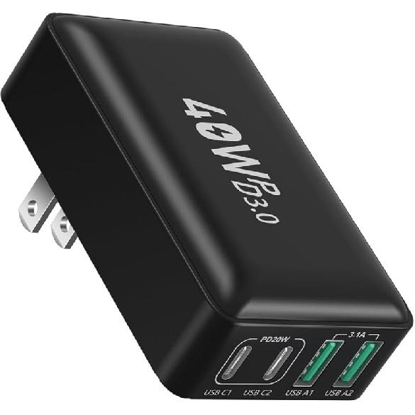 Плоский USB C Зарядный Блок, OKRAY 40 Вт, 4 Порта Type C, Быстрая Зарядка, Складная Вилка, PD3.0&QC3.0, Многопортовый, Тонкий, Дорожный Адаптер Питания для iPhone