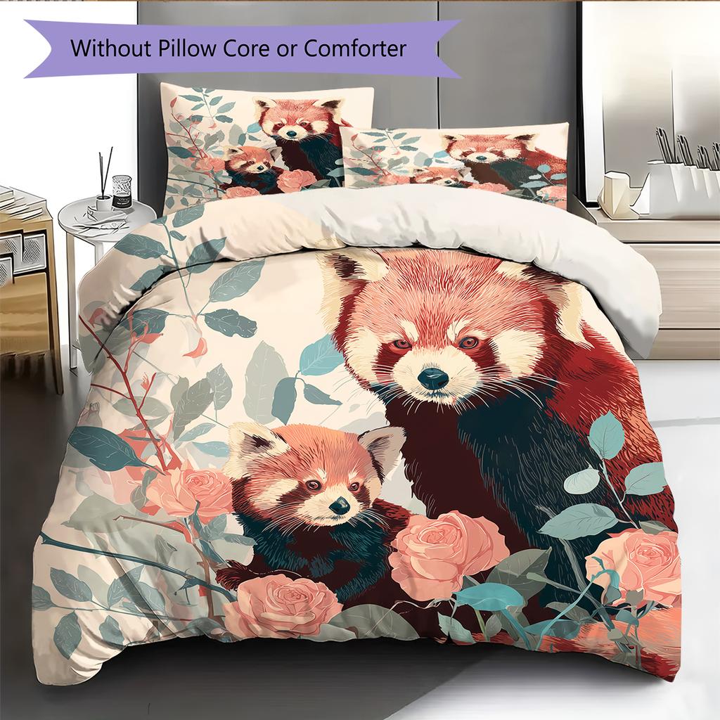 Pink Red Panda Pattern Bedding Home Decoration Birthday Gift (1 * duvet cover + 2 * pillowcase, without core)