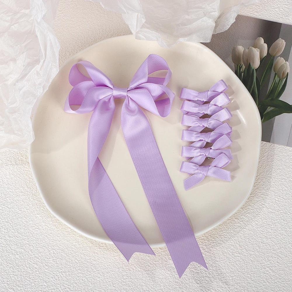 7 Stück/Set Elegante Lange Satinband Schleife Band Haarspange Solide Haarklammern Haarnadel Retro Stirnband Clips für Mädchen Haarschmuck