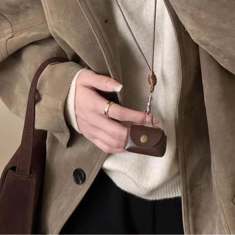 Yogodlns PU Leather Coin Purse Necklace Sweet Mini Bag Female Pendant Headphone Bag Cover Leather Rope Sweater Chain