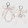 Charming Faux Pearl & Crystal Lace Bow Heart Keychain
