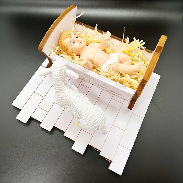 Nativity Scene Home Decor with LED Colorful Light, Christmas Ornament Catholic Figurine Holy Statue New Year Crafts Gift