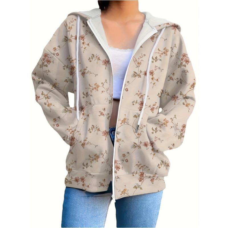 Fashion Trend Women s Zipper Hoodie Printed Personalized Floral Hoodie Hoodie S