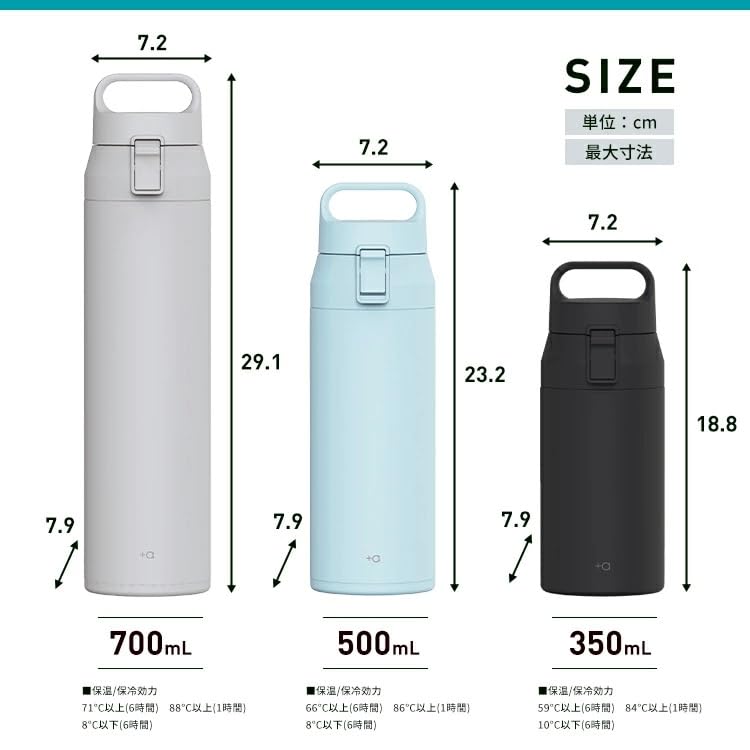 Dishwasher Safe Asvel Water Vacuum Insulated with Easy Powder with Removable Bottle, 350ml, Handle, One-Hand Operation, Blue, One-Push Lid, Lid,