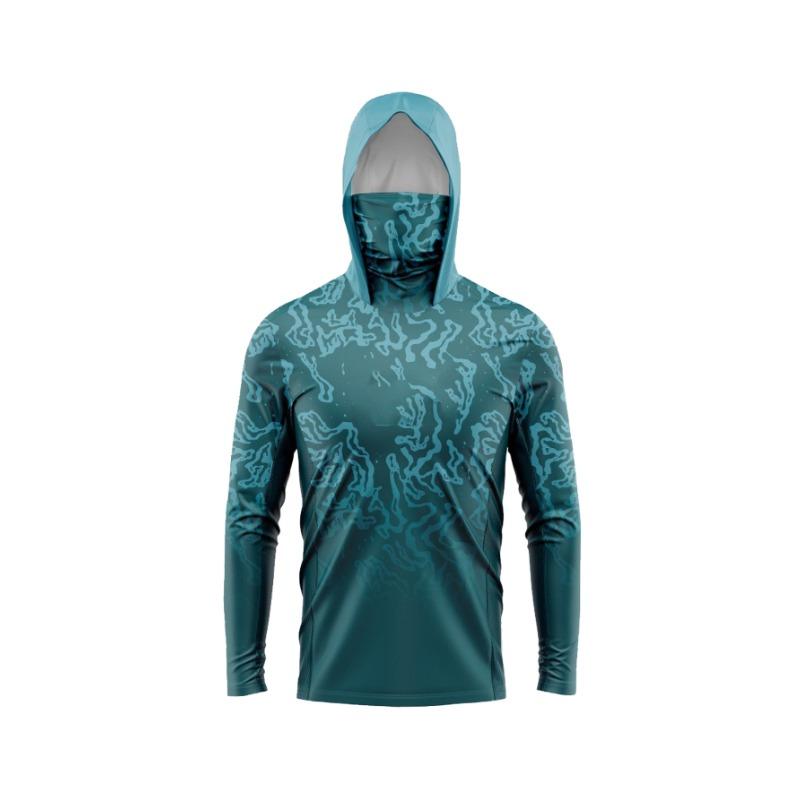 Men Long Sleeve Fishing Hoodie Mask Anti-UV Sun Protection Clothes Fish Shirt Hunting Fish Jersey UPF 50+