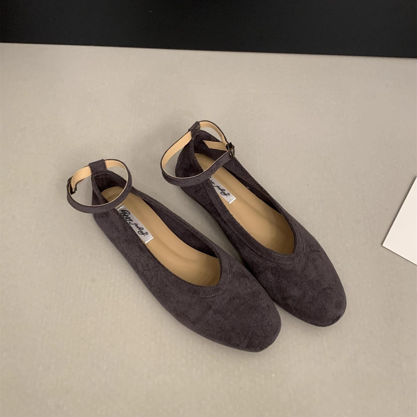 

Ретро туфли Мэри Джейн с ремешком на одной пуговице из замши 2025 новая весна и осень универсальные вечерние бриз для通勤 балетки одинарные женские 40