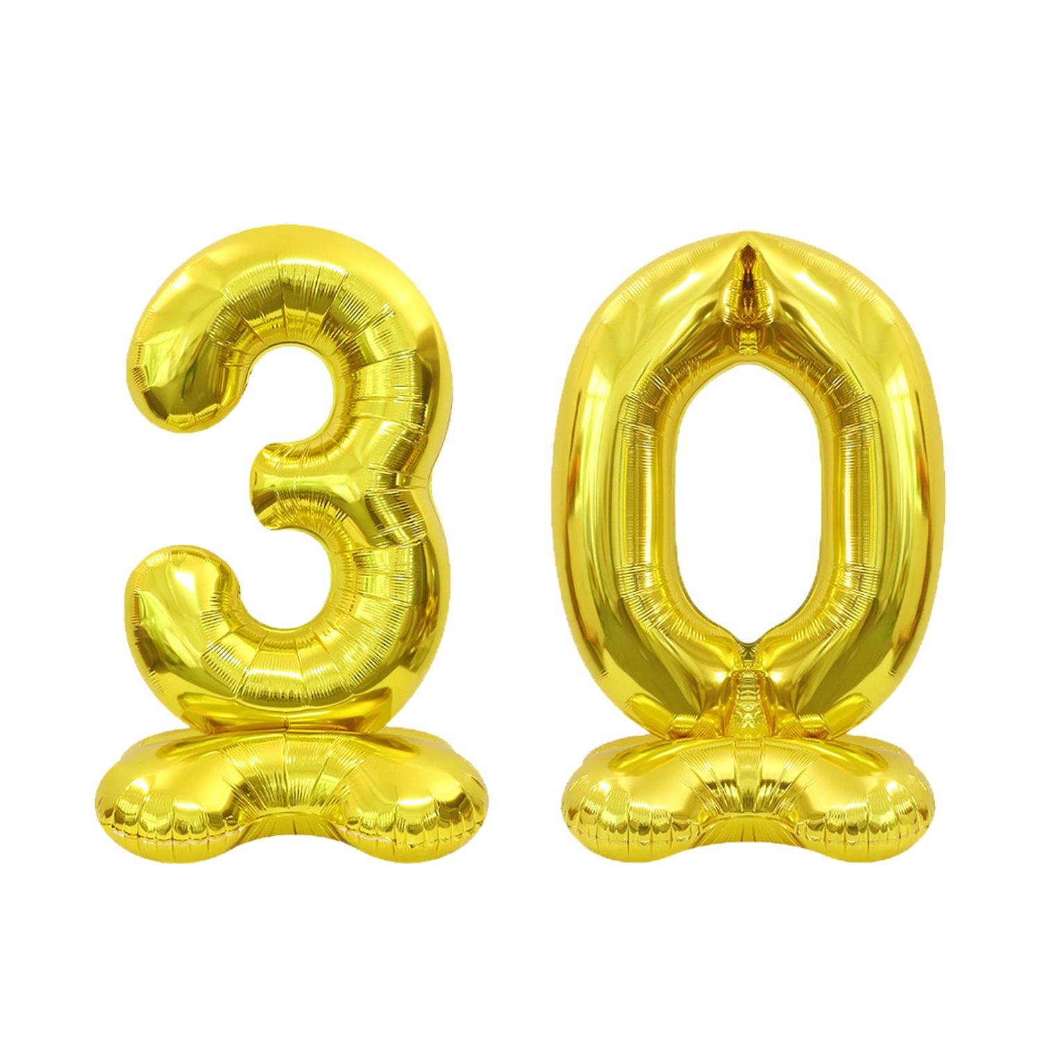 

2pcs Gold Number Stand Foil Balloons with Base Globos 30th Birthday Party Wedding Decoration Kids Baby Shower Supplies 31x80cm