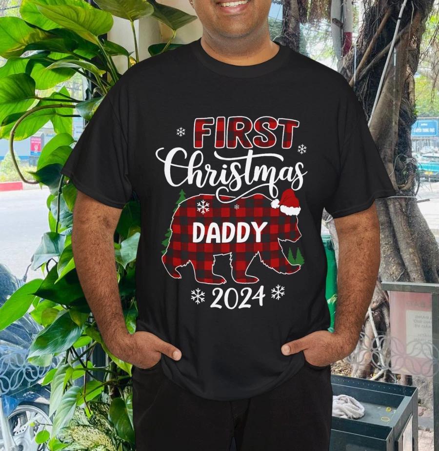 

First Christmas Daddy Buffalo Plaid Bear Christmas Party T-Shirt M