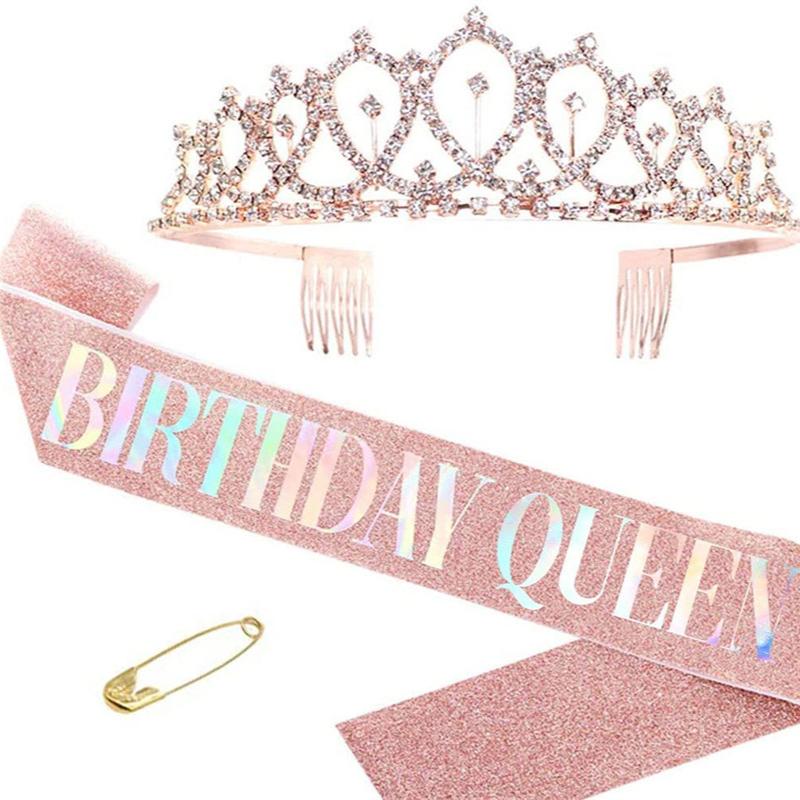 

День рождения лента тиара корона набор для женщин девочек сладкий день рождения украшение подарок Birthday Queen разноцветный