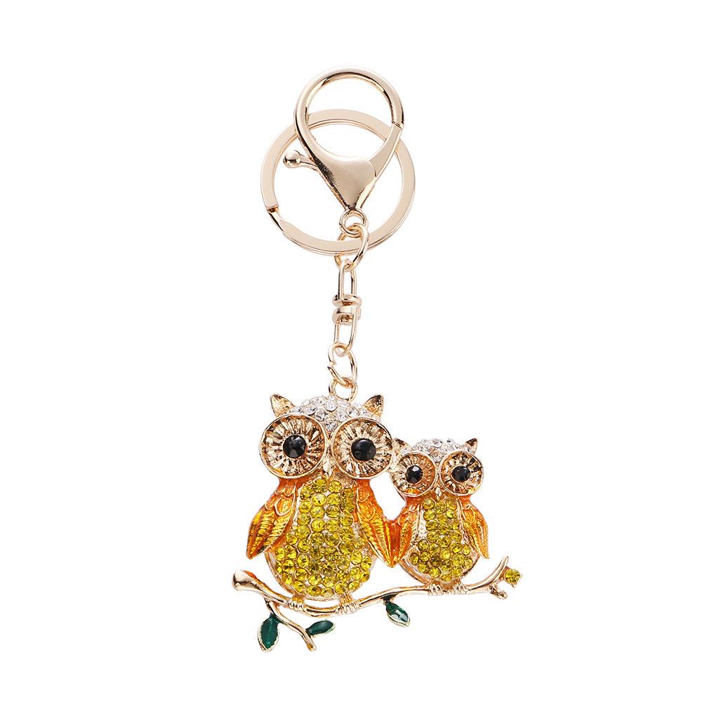European Diamond-Studded Owl Keychain: Stylish Parent-Child Pendant for Bags & Cars