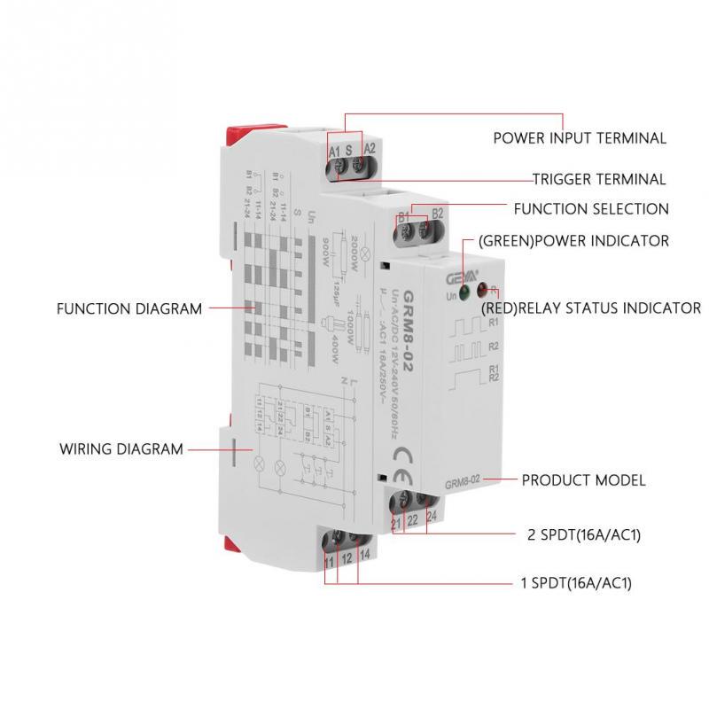 GRM8-01 Electronic Impulse Relay - AC/DC 12-240V Multi-Point Control Switch
