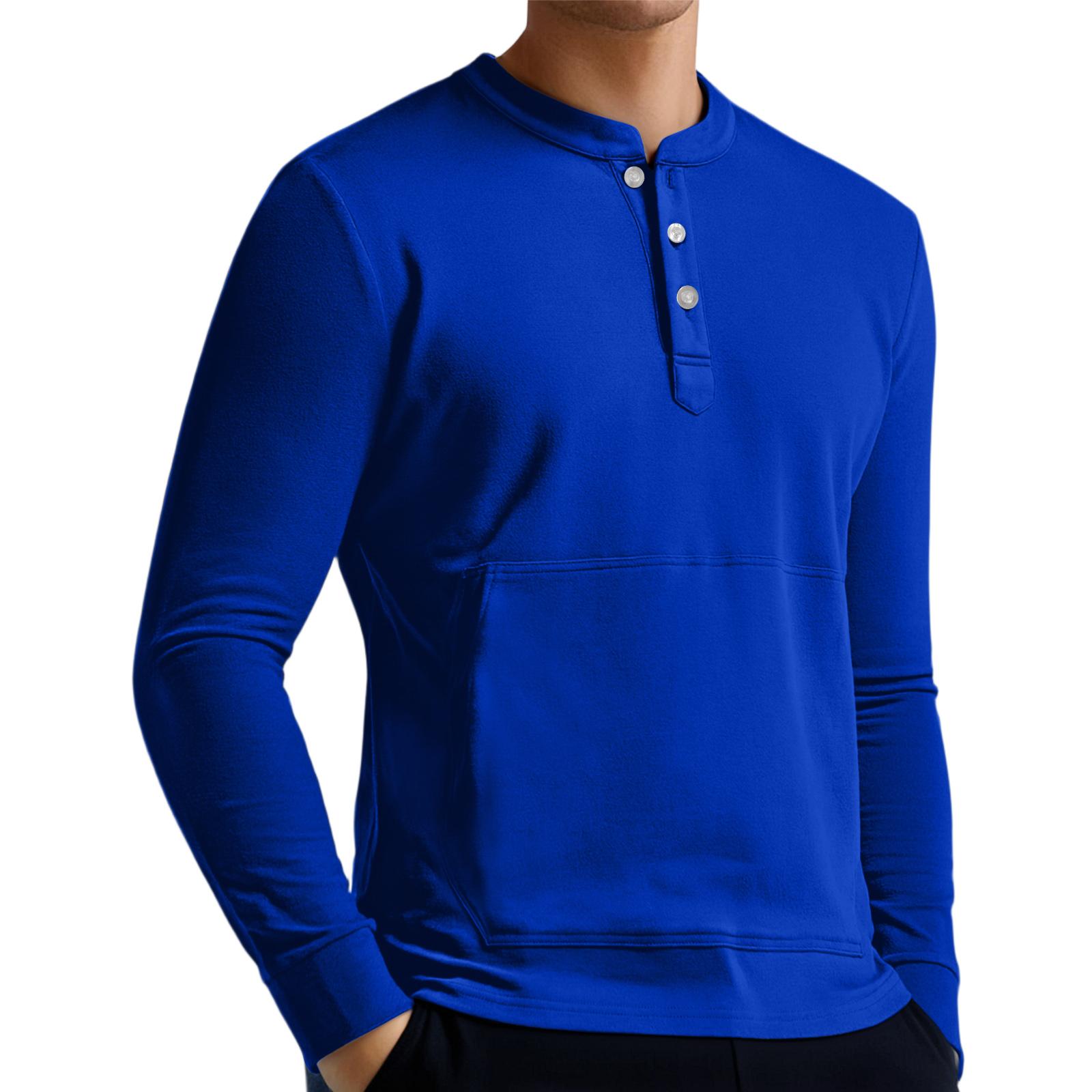 

Men s Casual Button-Down Sweatshirt Solid Color Long-Sleeved Shirt Pullover XL