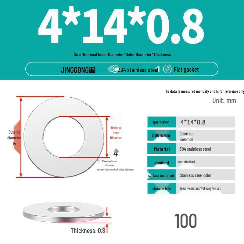 Zesílená plochá podložka/distanční kroužek z nerezové oceli 304 M4 M5 M6 M8