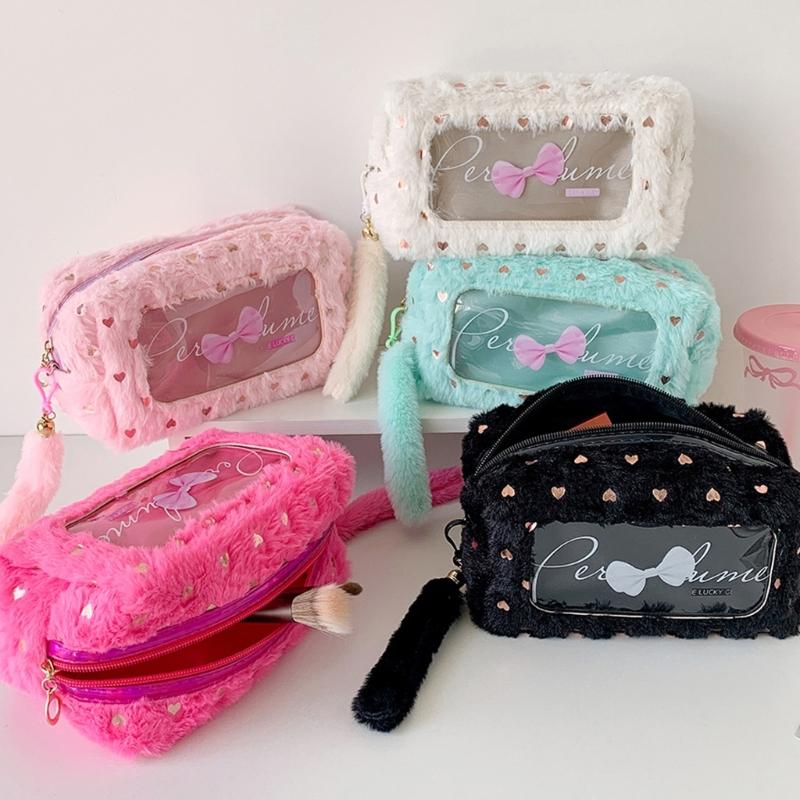Soft Pencil Pouch Stylish Bowknot Decoration Roomy Interior Strong Zippers Closure Flexible for Students Professional