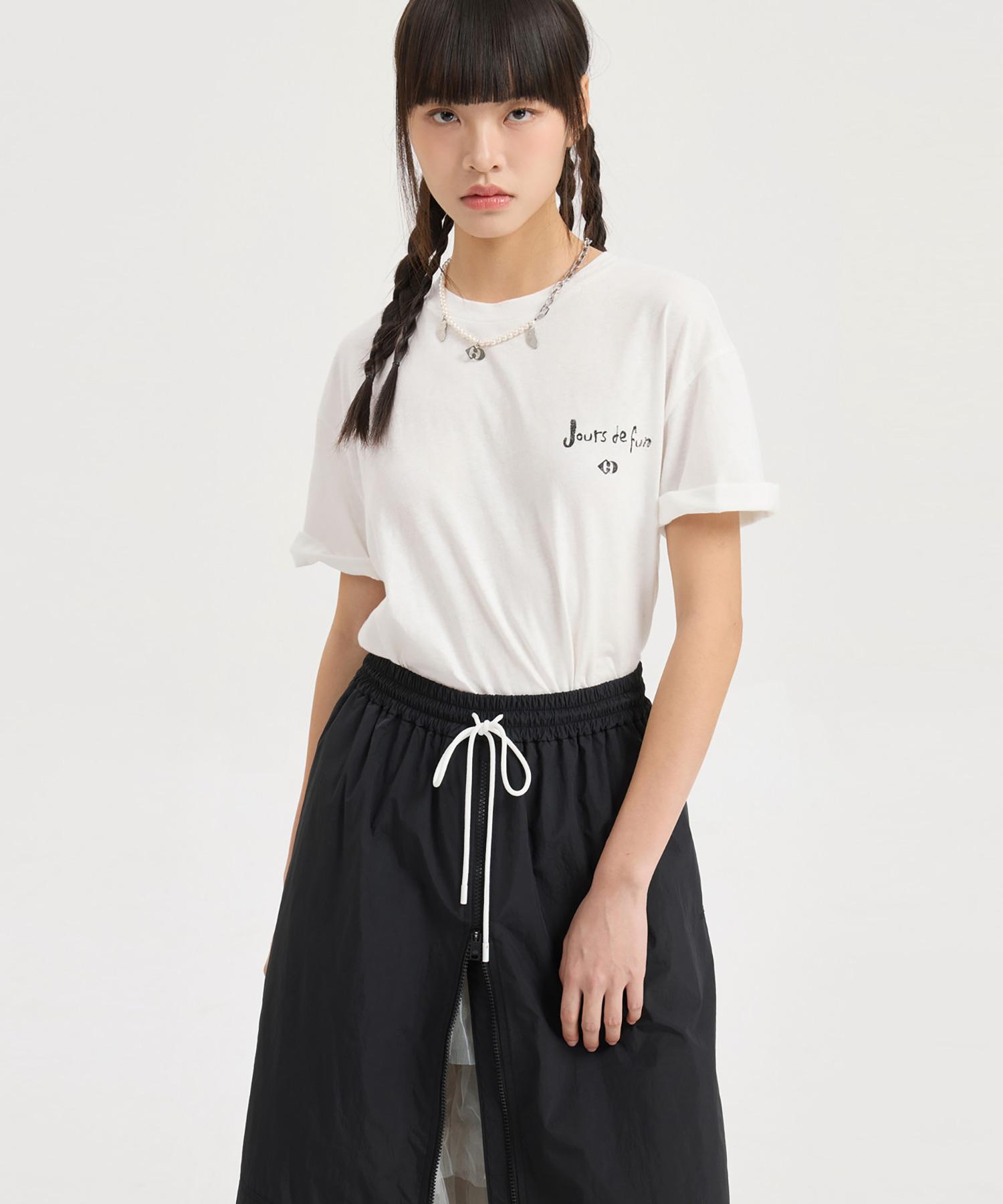 Lucky Chouette Lettering Point Loose Fit Half Sleeve T-Shirt (White) Lftam25405Whx White/36