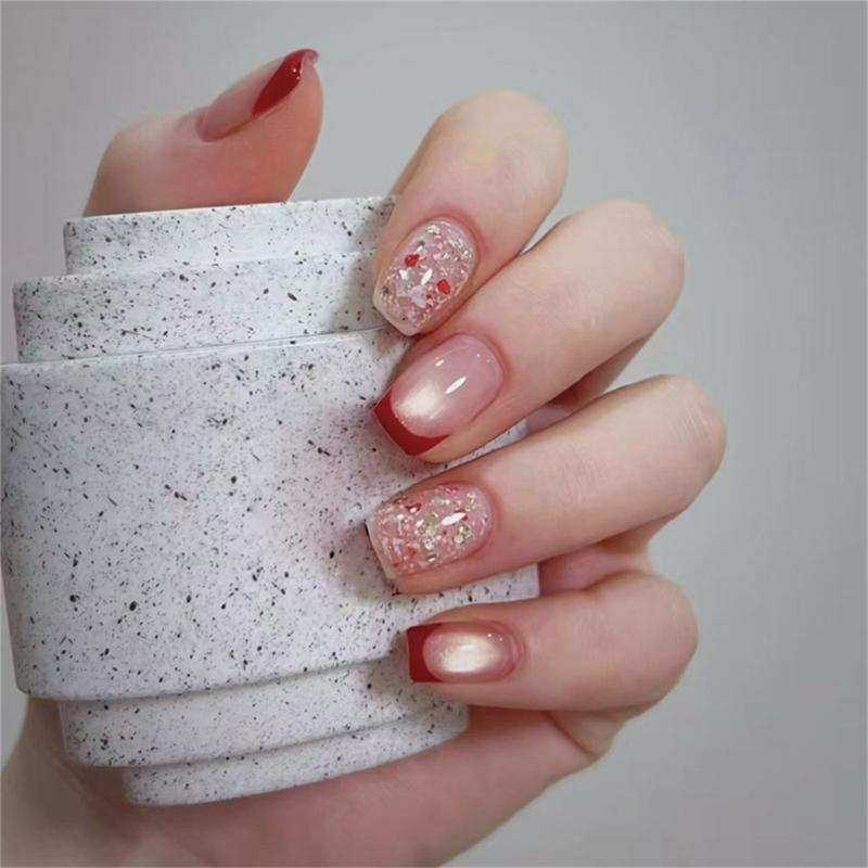 

30pcs Cats Eye Short Square Press on Nail Full Cover Stick on Nail Acrylic False Nail Manicure For Multiple Occasion 1